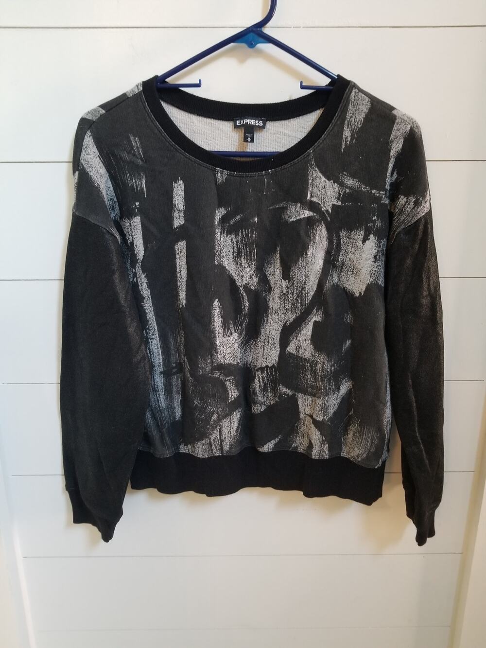 Express Black White Abstract Crew Neck Long Sleeve Sweater Women's M